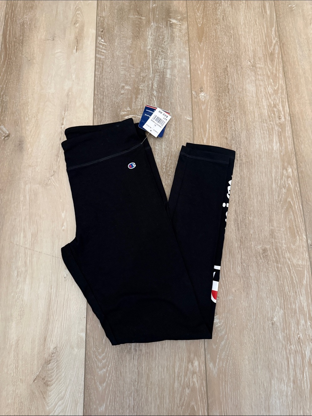 Champion Black Logo Side-Print Girls' Leggings
